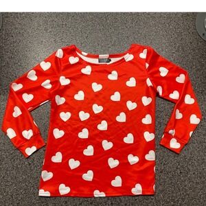 Valentines Day Women's NWOT Red White Heart Long Sleeve Shirt Top Size S